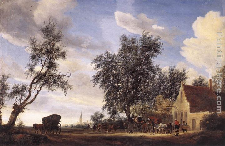 Halt at an Inn painting - Salomon van Ruysdael Halt at an Inn art painting